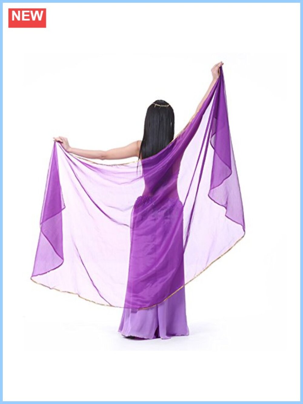 Semicircle Chiffon Belly Dance Veil with Sequin Trim Lightweight Hand Scarf